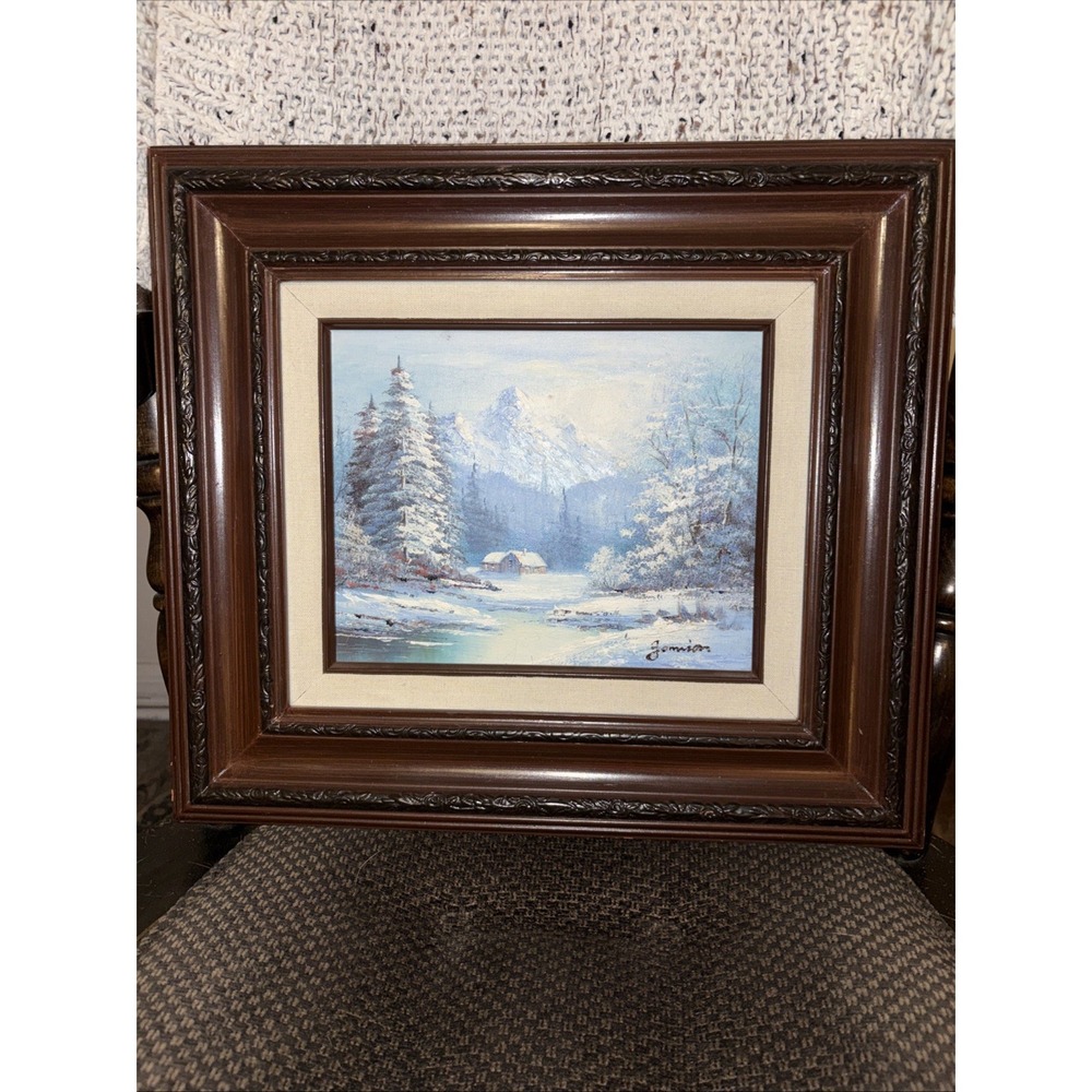 Jamison Snowy Winter Landscape Oil Painting - Signed And Framed 8"x10"(16"x18")